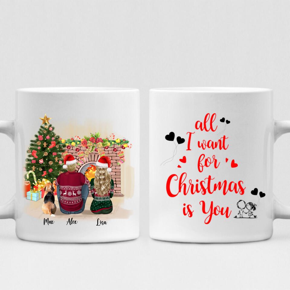 Christmas Couple With Dogs - "All I Want For Christmas Is You" Personalized Mug - VIEN-CML-20220110-01