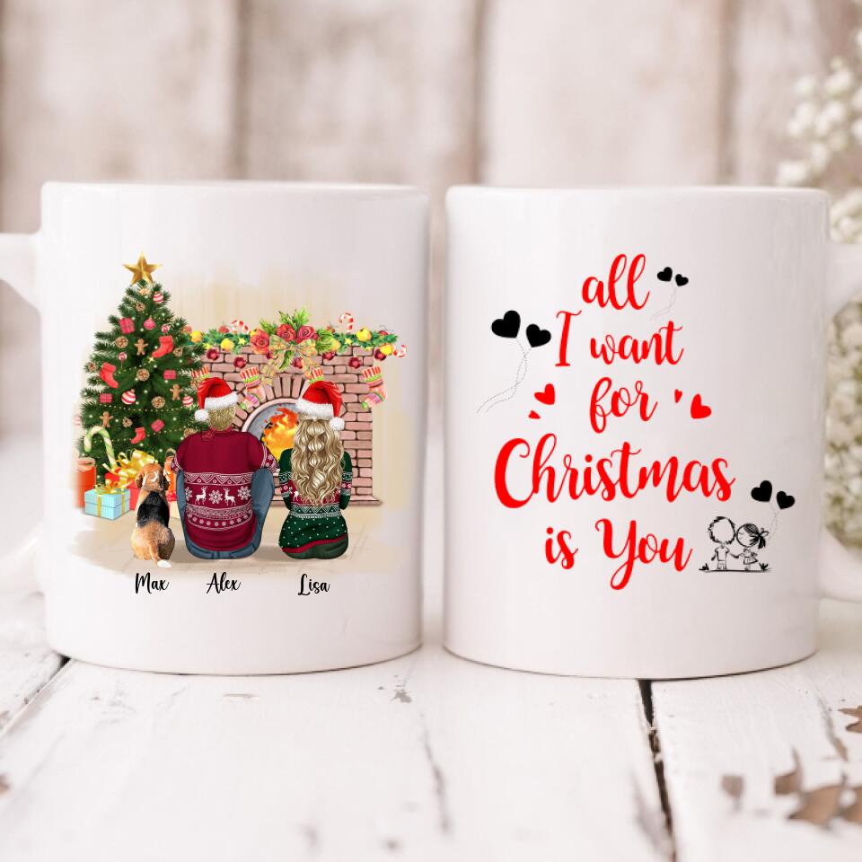 Christmas Couple With Dogs - "All I Want For Christmas Is You" Personalized Mug - VIEN-CML-20220110-01