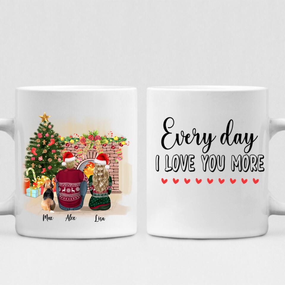 Christmas Couple With Dogs - "Every Day I Love You More" Personalized Mug - VIEN-CML-20220110-01