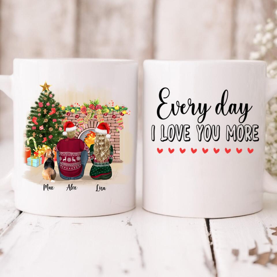 Christmas Couple With Dogs - "Every Day I Love You More" Personalized Mug - VIEN-CML-20220110-01