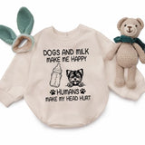 Dogs And Milk Make Me Happy Humans Make My Head Hurt Personalized Baby Shower Gift, Baby Girl, Baby Boy Bodysuit, Unique Baby Gift